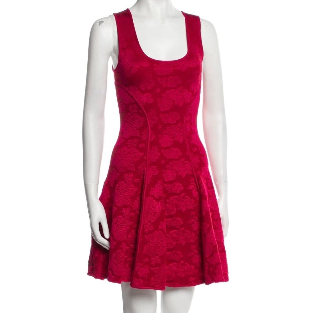 Zac ZAC POSEN Red Floral Jacquard Scoop Neck Skater Dress Fairycore - Sz 8